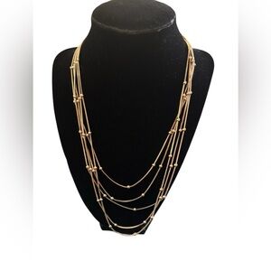 Gold Beads 5 Strand Tube Necklace Graduated Clasp 8-11” Contemporary Modern